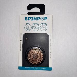 NEW SpinPop Mandala Phone Grip Rose Gold Black Stand Holder Kickstand